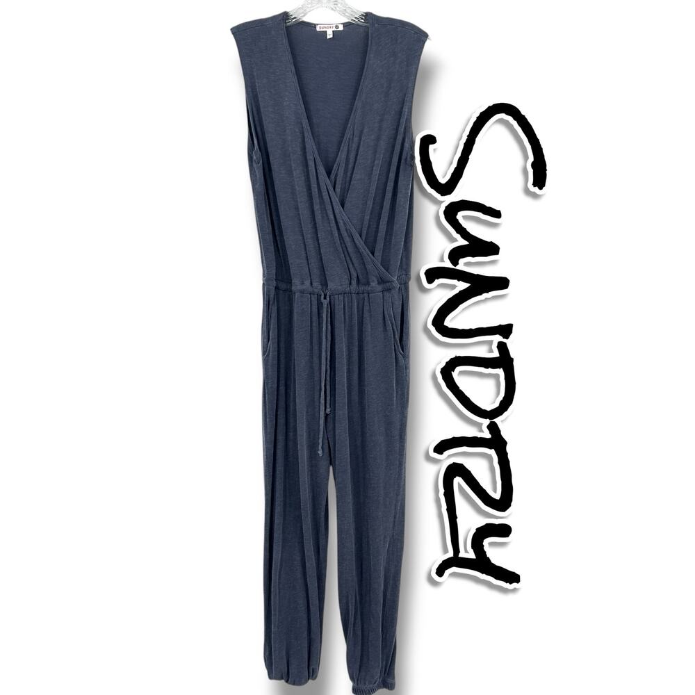 Sundry Jumpsuit Womens 1 Small Blue Surplice Cotton Modal Jogger Made USA